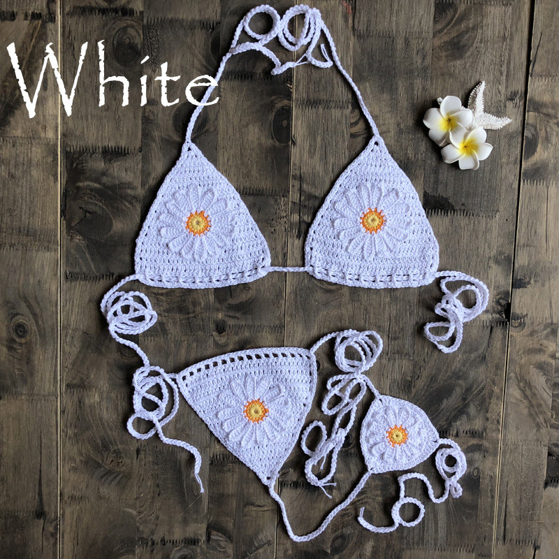 Vacation Split Swimsuit Hand-Woven Daisy Pattern Beach Bikini Bella Mia